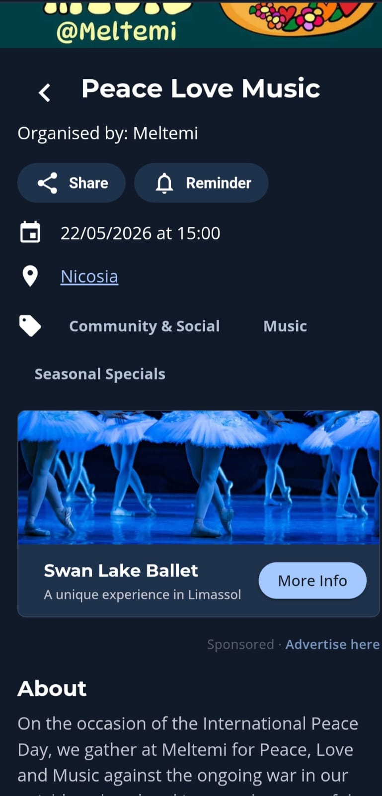 Example of Event Page Promotional Banner placement on EventOr